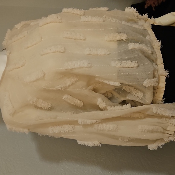 ZARA Cream Textured Metallic Gold Balloon Sleeve Oversized Sheer Blouson Top - Picture 5 of 7